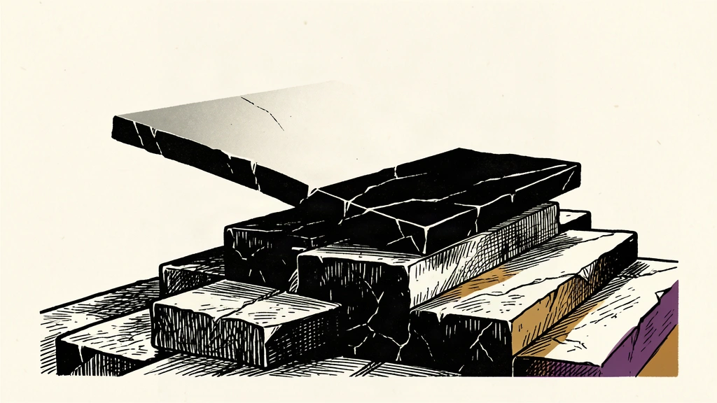 An editorial illustration of a heavy black slab that has slid down a series of stone steps to reach the lowest level, representing a market index reaching a session low.