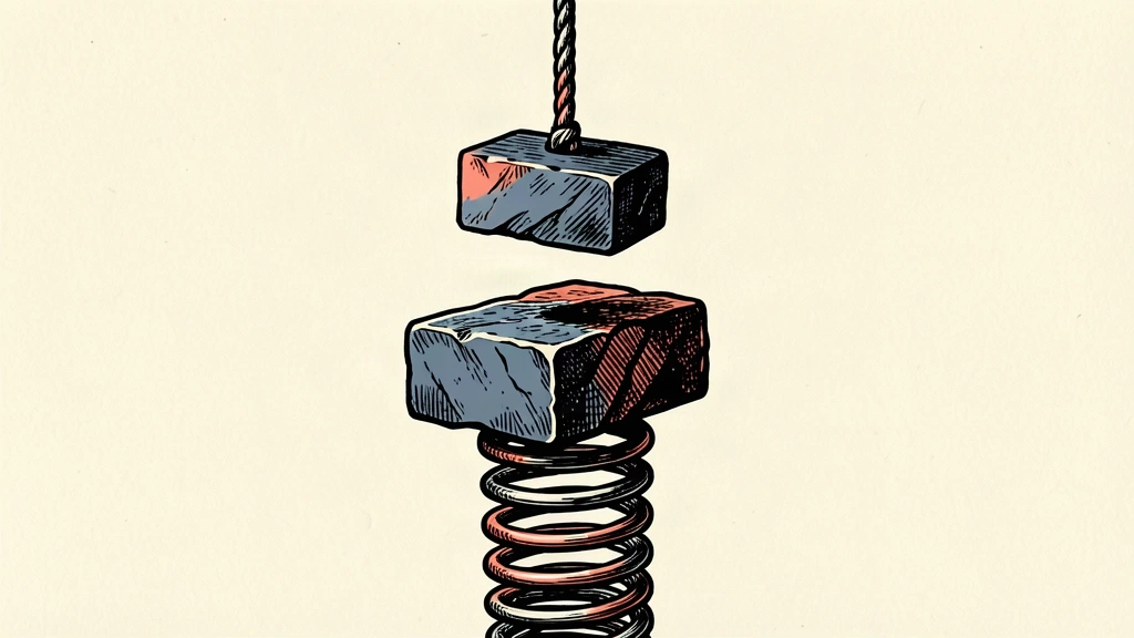 An editorial illustration showing a heavy stone block compressing a spring, with another block hanging above it, representing successive interest rate hikes.