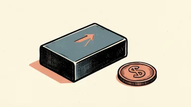Entegris represented by a silicon block with an upward arrow and a coin beside it.