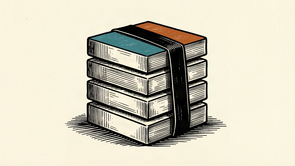 A single thick black band tightly binds a vertical stack of four blank tiles into a unified bundle.