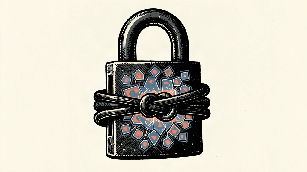 An editorial illustration showing a heavy black iron padlock clamped around a cluster of glowing digital tiles, symbolizing the legislative push to halt superintelligent AI.