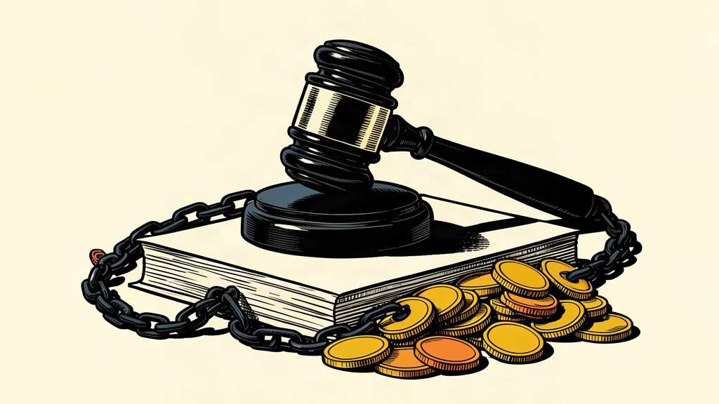 A gavel rests on a stack of papers next to a pile of gold coins bound by a heavy chain.