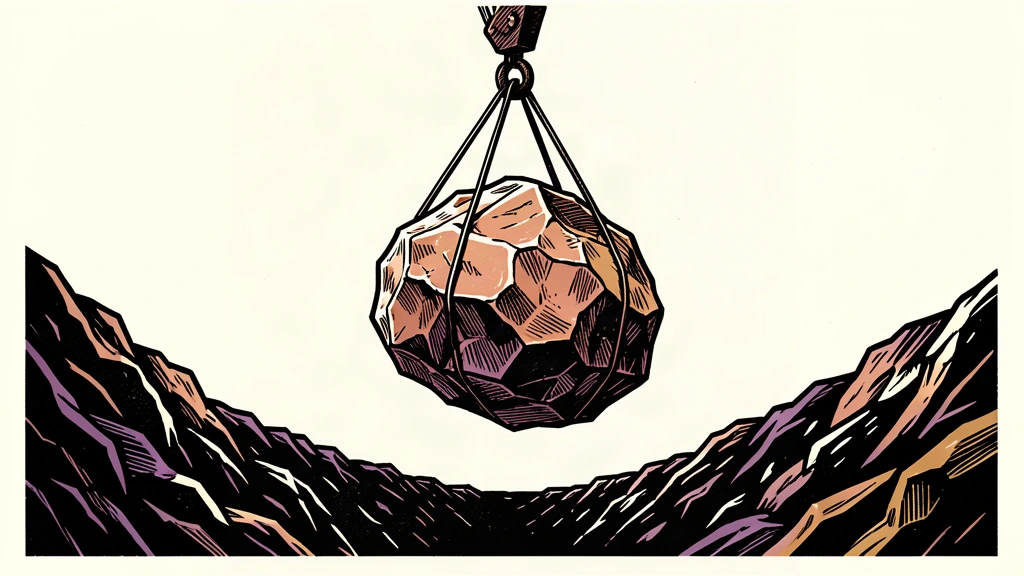 An illustration of a large copper rock being hoisted upward by a crane hook to represent a significant price target increase for a mining company.