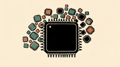 TSMC's strong demand is shown as a large microchip with a wave of smaller chips rising behind it.