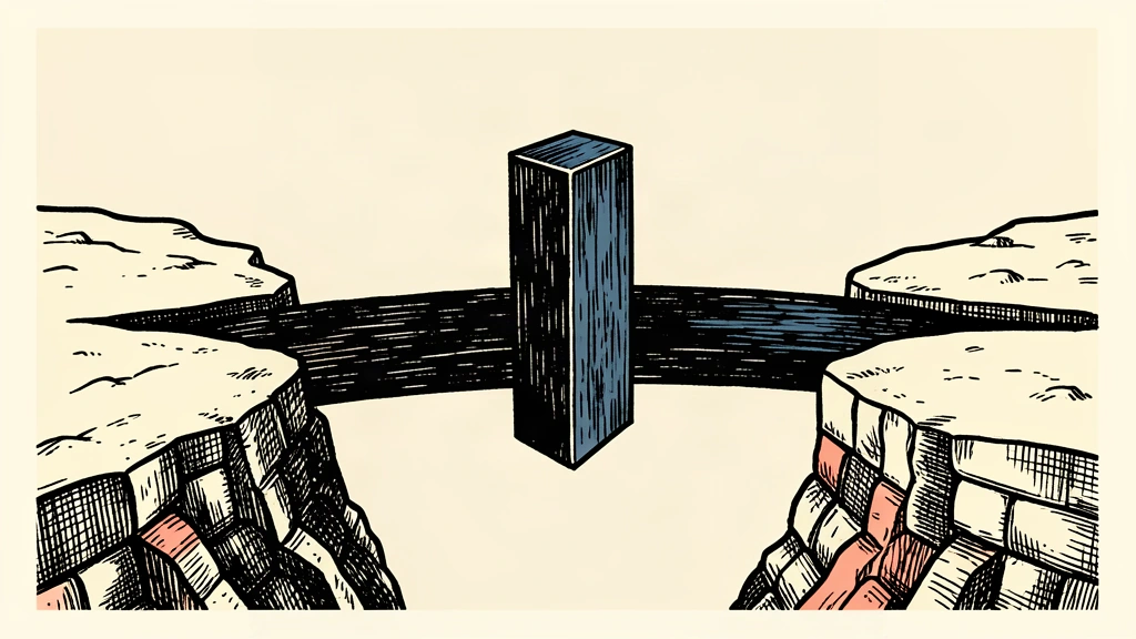An editorial illustration showing a large block obstructing a bridge between two landmasses, symbolizing a strained investment tie.