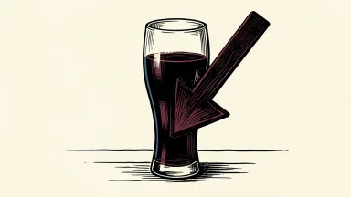 Constellation Brands beer depletions decline: a partially filled beer glass tilted by a heavy downward-pointing arrow.