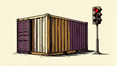 Freight Technologies trading halted: a shipping container with a red traffic light beside it.