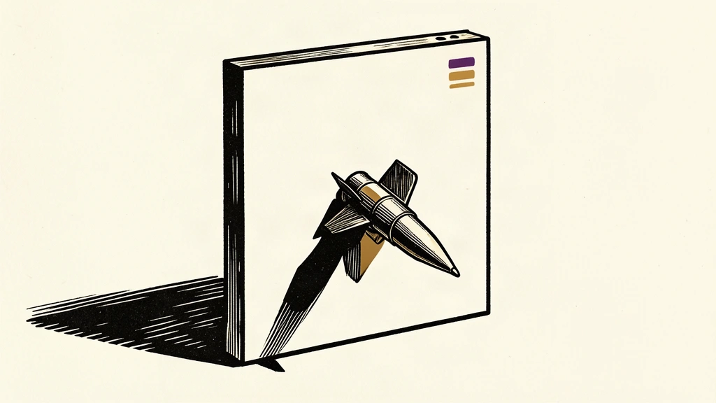An editorial illustration showing a guided missile emerging from a blank digital screen, representing the use of AI in weapons development.