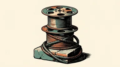 Skydance completes its acquisition of Warner Bros. Discovery: two large film canisters are stacked into a single column, secured by heavy coiled cables.