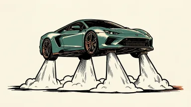 Tesla Roadster hovering above the ground using downward-facing thrusters to demonstrate engineering collaboration with SpaceX.