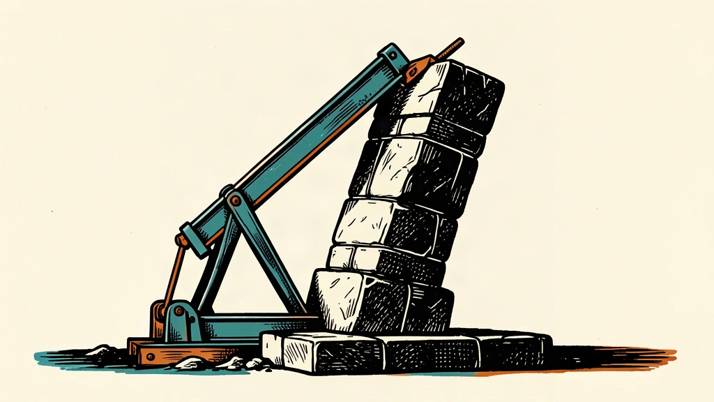 An editorial illustration of a heavy stone pillar being cranked upward by a mechanical jack, symbolizing a proposed interest rate hike.