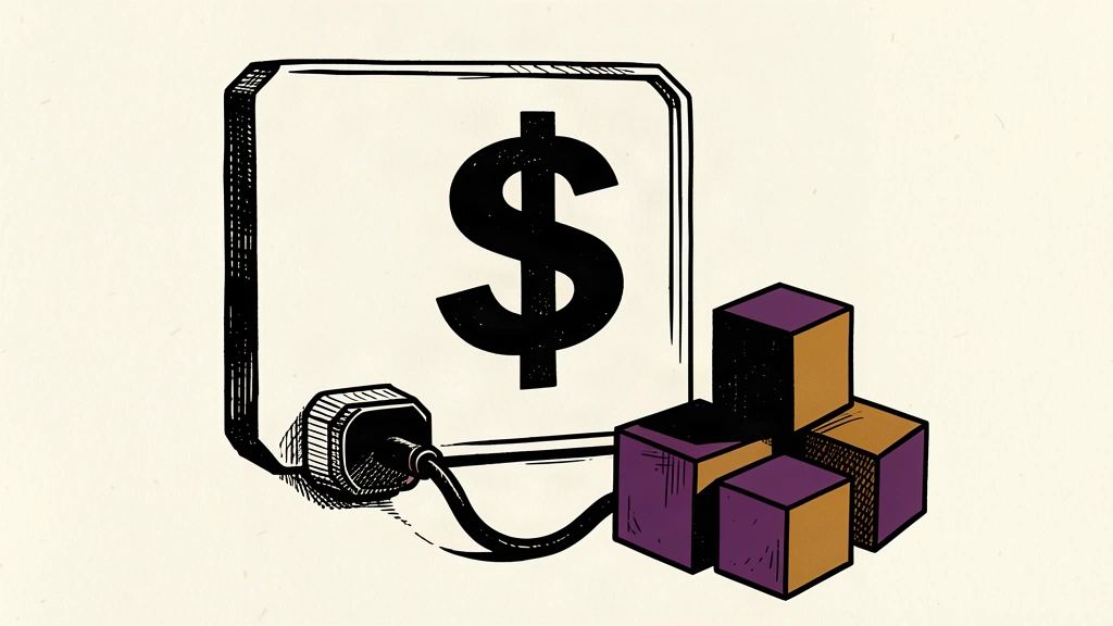 An illustration of a social media post tile with a dollar sign and a physical trade button connected to external blocks.