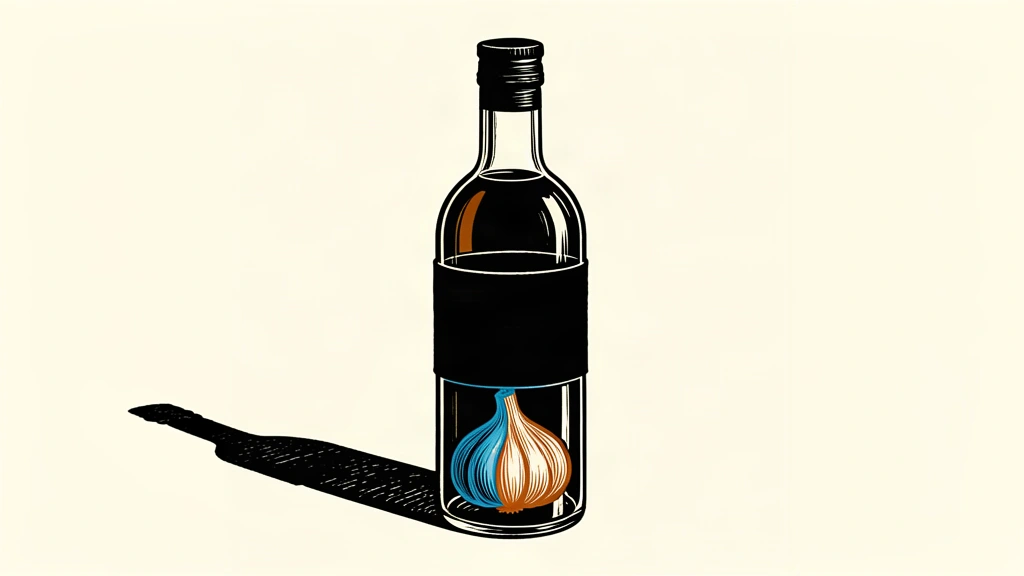An editorial illustration of a garlic-infused olive oil bottle with a thick black band sealing it off, representing a product recall.