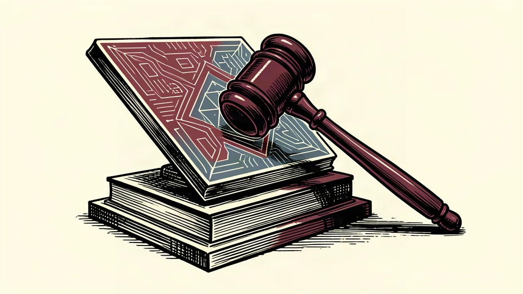 A glowing AI tile sits protected behind a gavel that is resting flat on the ground as a boundary.
