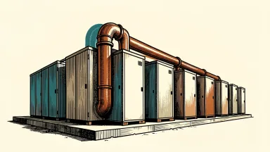 Ameren Missouri natural gas fuel cell expansion: a row of industrial fuel cell units connected by a prominent supply pipe.