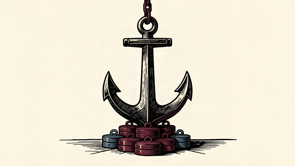 An editorial illustration showing a heavy anchor held by a taut chain above a stack of weights, representing the tension between current stability and rising market pressure.