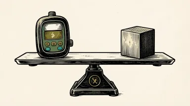 Insulet (PODD) initiated at equal-weight by Barclays: a wearable insulin pump balanced perfectly on a scale against a geometric weight.