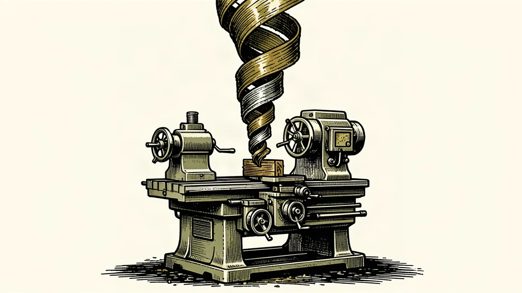 An editorial illustration showing a large industrial machine tool with a long metallic spiral rising from it, representing a surge in orders.