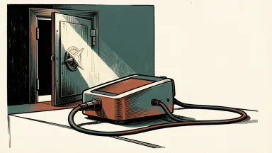 Spring by Citi stablecoin payment service: a minimalist payment terminal connected by a heavy cable to a large bank vault.