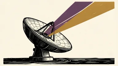 Telos awarded a three-year U.S. Air Force ISR support contract: a large radar dish projects three distinct beams of light into the sky.
