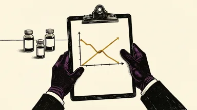 ArriVent BioPharma clinical trial results: a line graph on a clipboard dips below a target line, held by gloved hands.