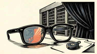 Meta smart glasses and a charm device beside a data center partially covered by a curtain, representing Oracle's payment deferral and Meta's product news.