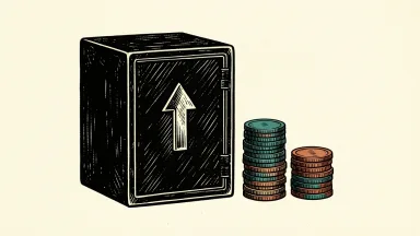 Commvault Systems price target raised: a safe deposit box with an upward arrow beside rising coin stacks.
