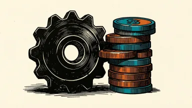Genuine Parts Co target price raised: a gear and a coin stack in a mechanical arrangement.