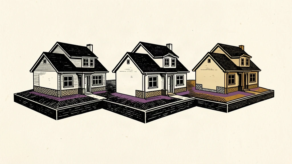 An editorial illustration of five houses where three are positioned lower than the others to represent the majority of homes selling below asking price.