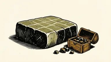 Jaguar Uranium's maiden resource at Laguna Salada is represented by a stone block and a chest of nuggets on a plain.