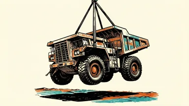 Rio Tinto upgraded to Sector Perform: a heavy mining haul truck is hoisted from a lower position to a level, stable alignment.