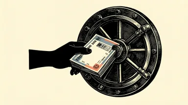 National Bank of Canada share buyback: a silhouetted hand reaches from a bank vault to retrieve a stack of stock certificates.