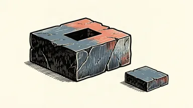A large stone block with a missing rectangular section, with the removed piece lying separately on the ground.
