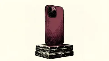 An editorial illustration of a premium smartphone standing atop a massive stone pedestal, conveying high cost and exclusivity through scale.