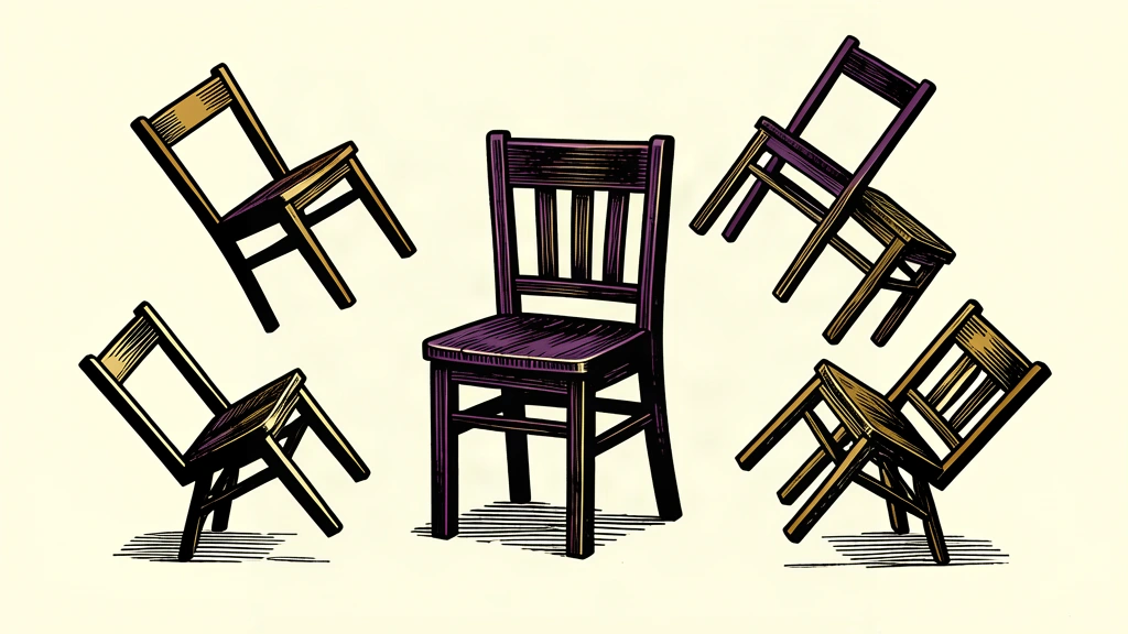 A single stationary chair stands firm while surrounding chairs are moved, representing a minister staying in place during a cabinet reshuffle.
