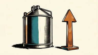 Marathon Petroleum price target raised: a fuel tank with a steel arrow pointing upward.
