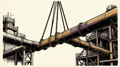 Baker Hughes developing Venezuela's gas infrastructure: a new section of heavy industrial pipeline being lowered into place to connect an energy terminal.
