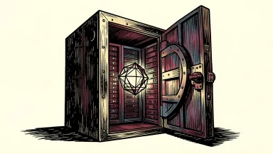 IBM Bob AI platform sovereignty: a glowing geometric core housed within a heavy, open-doored industrial vault.