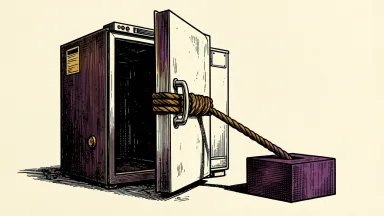 BioLife Solutions trading halted by NASDAQ: a laboratory freezer door is held shut by a thick, taut cable anchored to a heavy block.