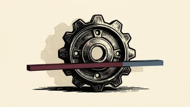 Ford Motor price target cut by JP Morgan: an industrial gear beside a horizontal bar that has been lowered to a new position.