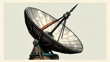 Northrop Grumman receives a Buy rating from Rothschild & Co Redburn: a large aerospace radar dish with a rising line indicating growth.