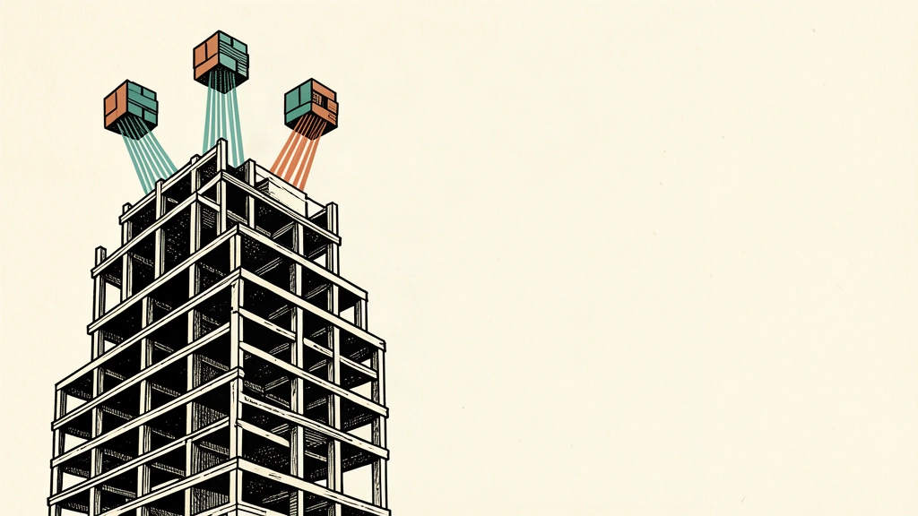 A conceptual illustration showing small geometric constructs autonomously assembling a massive, towering grid structure that rises into open space, representing the rapid growth of AI coding agents.
