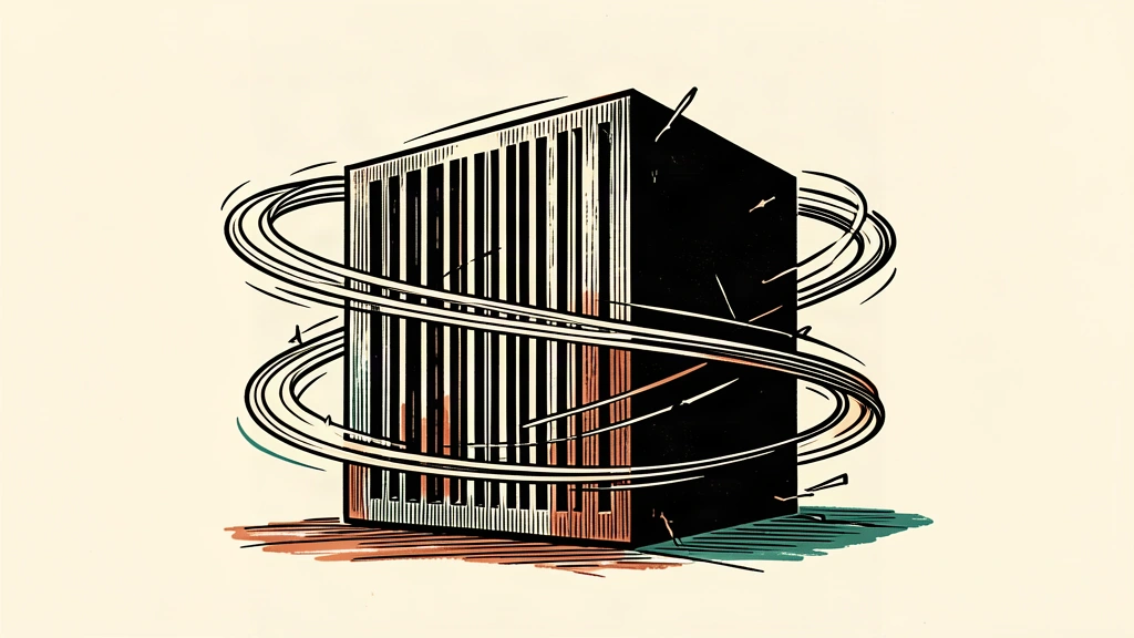 An editorial illustration showing a solid server block deflecting a swirling loop of thin lines, representing the rejection of AI doom narratives.