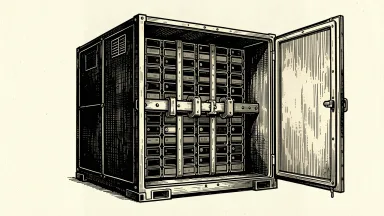 Fluence secures its battery supply chain: a heavy metal latch locks a grid of battery cells into a large industrial energy storage cabinet.