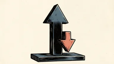 Nasdaq rebounds over 1% as a large upward arrow dominates a smaller downward arrow.