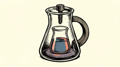 A small laboratory beaker nested inside a larger one, held firmly by a locked industrial clamp.