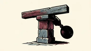 Dynex Capital price target lowered by BTIG: a heavy weight presses down on one side of a stone beam resting on a central pillar.