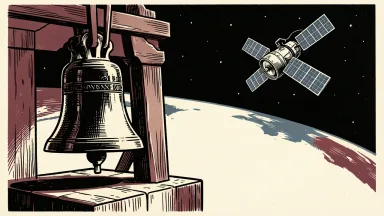 WISeSat.Space to ring the Nasdaq opening bell: a ceremonial bell stands in the foreground with a satellite orbiting the earth in the background.