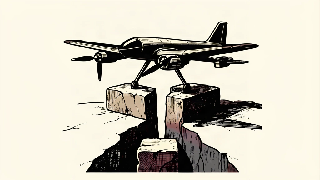 A drone sits on a high pedestal above a deep gap in the ground, representing the contrast between strong current earnings and lower GAAP guidance.