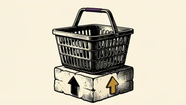 Dollar General upgraded to buy: a retail shopping basket rests on a stone pedestal marked with an upward arrow.